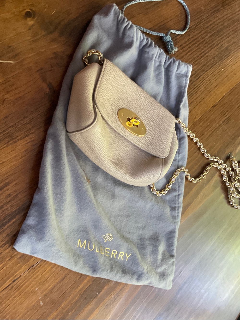 Mulberry Pebbled Leather Crossbody in Chalk/Cream  with Gold Chain